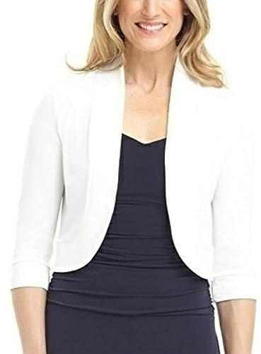 Women's 3/4 Sleeve Bolero Shrug Cropped Cardigan Open Front Short Shrugs for Dresses Coat Solid Short Sweaters Jackets (A-White, XXL)