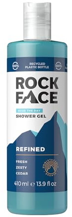 Rock Face Shower Gel - Refined All In One Body Wash for Men, 410ml, Sandalwood & Cedar Scent, Suitable for Hair and Body, Long Lasting Fragrance