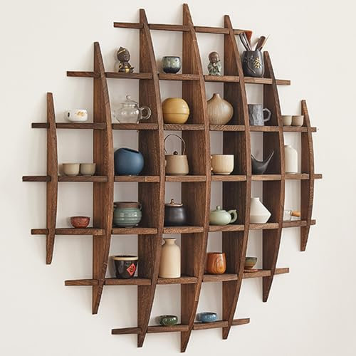 ZWJABYY Wandregal Rund, Chinesischer Antiquitätenständer, Tee-Set Ausstellungsständer, Für SammlerstüCke Tee Display HäNgende Wanddekoration, Lagerung Und Geschenke, B-150 * 150cm
