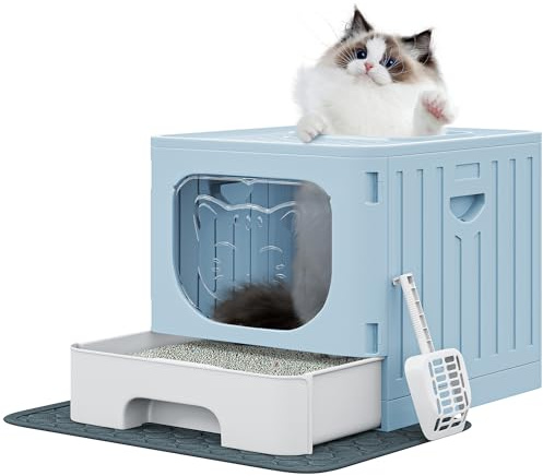 YITAHOME Bandeja de Arena para Gatos, Caja de Arena Grande Cerrada para Gatos con Tapa, sin Olor, antisalpicaduras, Inodoro para Gatos con cajón y Cuchara de Arena, Bandeja Plegable para Gatos con