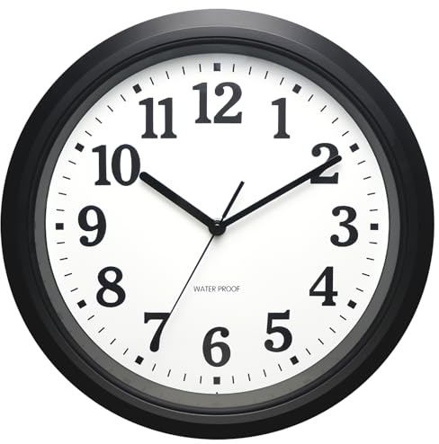 Caysie 12 Inch Sealed Indoor Outdoor Waterproof Wall Clock, Durable Silent Non-Ticking Battery Operated Quality Quartz Round Clock, Wall Decorative for Patio, Pool, Bathroom (Black)
