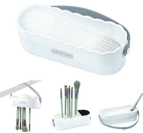Make-up Pinsel Reinigungsmatte, 4 in 1 Silikon Pinselreiniger zum Reinigen, Trocknen und Aufbewahren, Tragbare Makeup Pinsel Reinigung für Kosmetikpinsel und Make-up-Schwamm (Weiß)