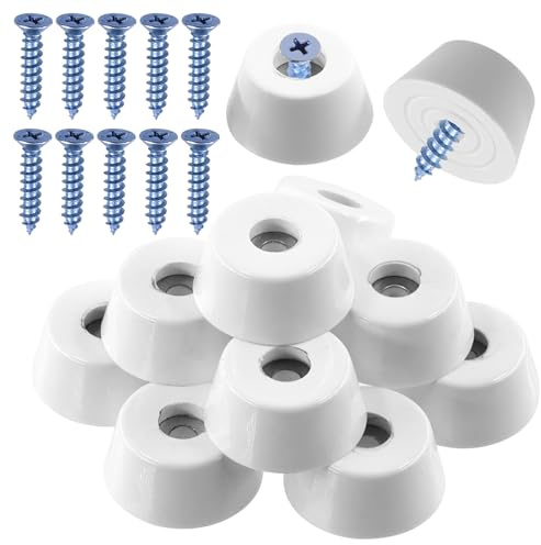 Swpeet 10Pcs 1.49 x 1.18 x 0.67 Inch Furniture Pads White Round Rubber Feet Pads with 10Pcs M6×30mm Screws, Round Non Slip White Rubber Bumpers Pads for Cutting Board Furniture Appliances Electronics