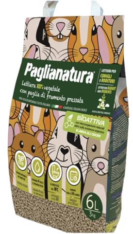 PagliaNatura Lettiera per Conigli Criceti Porcellini d'india 100% Vegetale con Paglia di Frumento Pressata. Pellet per Conigli. Formato 6lt