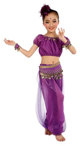 Tanzkleider Bauchtanz Kostüme Mädchens Kleid Bauchtanz Pailletten Halloween Karneval Kostüme Komplet Orient Kleid Pailletten-Quasten Performance Bauchtänzerin Kleidung Tanzsport Bekleidung Set