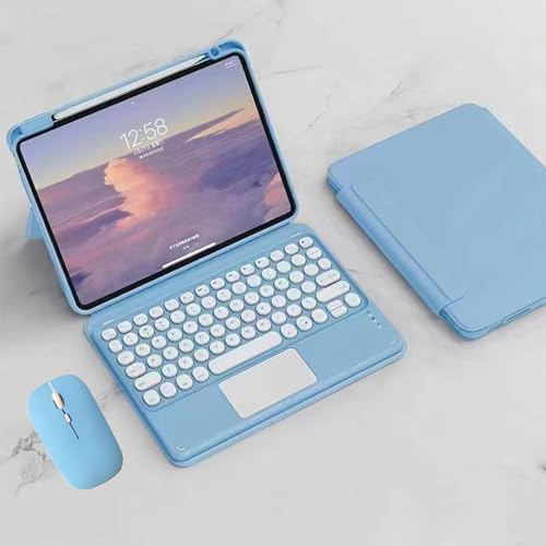 Funda con Teclado para iPad 10ª Generación 2022, Formato Vertical y Horizontal, Cubierta Trasera Transparente Desmontable con Español Teclado y Ratón para iPad 10ª Gen 10,9 Pulgadas, Cielo Azul
