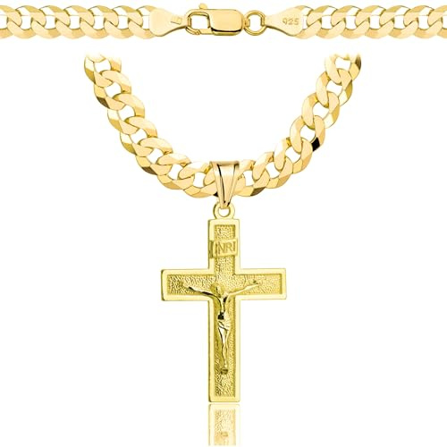 AMAR OPRAVA Goldkette Herren Kreuz 585/925, Massiv Kreuzkette Halskette