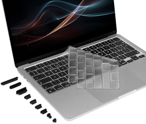 MOSISO Cubierta Teclado Ultra Delgado con Tapones de Polvo Compatible con MacBook 13,6 M4 M3 M2 2025-2022,para Air 15 M4 M3 M2 2025-2023,para MacBook Pro 14/16 M4 M3 M2 M1 2021-2025,Claro