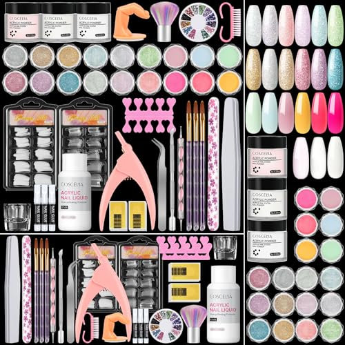 COSCELIA Kit Uñas Acrilicas Completo 21 Colors Acrilico para Uñas Profesional y 30ml Monomero, Glitter Polvo Acrilico para Uñas Acrilico Uñas Extensión Kit para Principiante y Profesional