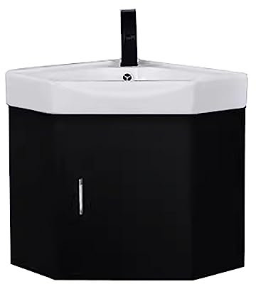 WLCNYL Mobile sospeso a Parete, lavabo in Ceramica Bianca, Sistema di Chiusura Ammortizzata e Rubinetto Nero Opaco, lavabo da appoggio, lavabo Artistico con Piano in Resina Bianca per Mobile lavabo
