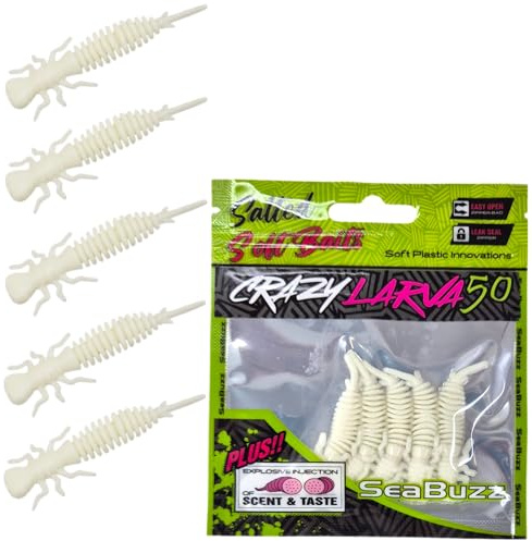 SEABUZZ Gummifische Angelköder Set Larva 5 STK x 50mm Forelle Gummiköder | Hecht & Zander - Wels & Barsch Kunstköder - Raubfisch Angelnset - Süß- und Salzwasser Angelausrüstung