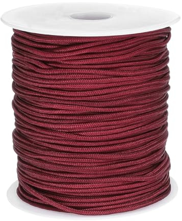 sourcing map Nylon String for Bracelets, 2mm 109 Yards Nylon Cord Satin String Beading Elastic String for Window Curtain Blind Bracelets Sewing Necklace Crafts, Wine Red