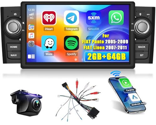 Hikity [2+64GB] Android 15 Autoradio CarPlay Android Auto Wireless per FIAT Punto 2005-2009 FIAT Linea 2007-2011 Radio 7 Pollici Touchscreen Auto Radio con Navi WiFi GPS FM RDS EQ SWC