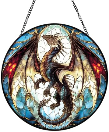 Xuoxeji Dragon Suncatchers for Windows, 20cm/7.87in Dragon Stained Glass Window Hanging Dragon Sun Catcher Decor Dragon Gifts for Women Men (Dragon)