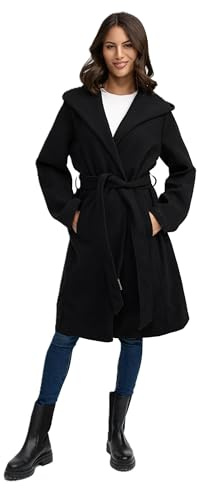 MARIKOO Damen Übergangsmantel (XS-3XL) - Eleganter Wickel Mantel mit Taillengürtel, Oversized Hood Kapuze, Warme Jacke Frauen - N046
