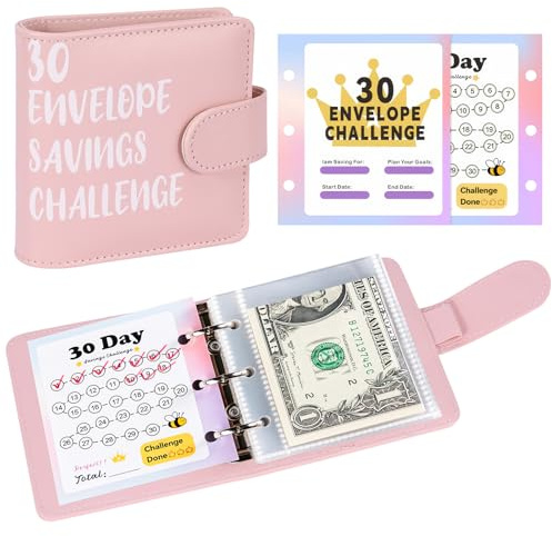 ALLOMN A8 Geld Sparen Challenge Buch - 30 Tage Budget Planner Challenges Spar Challenge für Budgetplaner, Geldspar Ordner Spar Herausforderung Cash Stuffing Budget Binder für Kinder Student (Rosa)