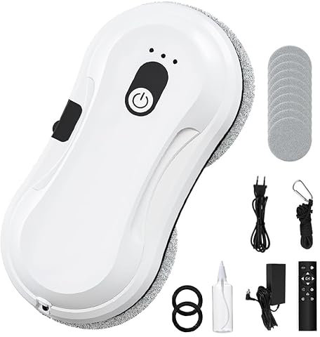 Robot nettoyeur de vitres avec fonction pulvérisateur, puissance d'aspiration 5600 Pa, nettoyeur de vitres automatique, nettoyeur de vitres électrique, télécommande, moteur sans balais, 10 chiffons