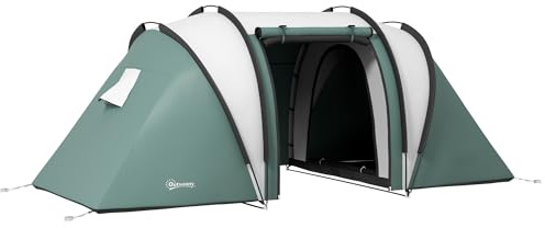 Outsunny Campingzelt für 4-5 Personen leicht wasserabweisend Familienzelt mit 2 Zimmer Seitentür Fenster, Zelt mit 3000mm Wassersäule Tunnelzelt Kuppelzelt für Camping Reise Garten