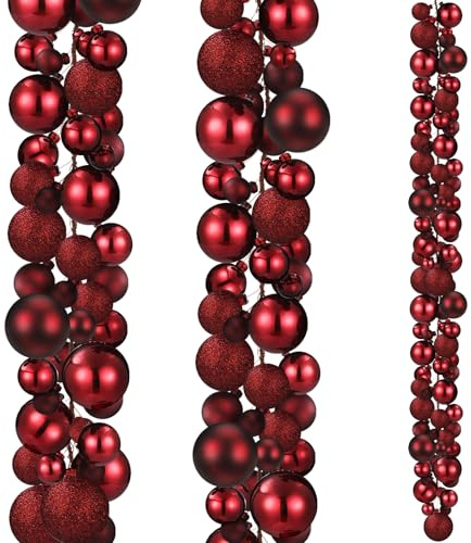 Yuxung 2 Pcs 6 ft Christmas Ball Ornament Garland, Burgundy