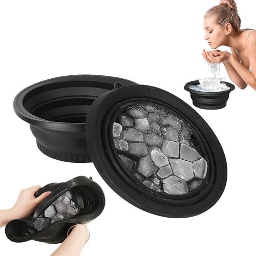 duozoanz Waschschüssel Faltbar mit Eingebauter Eiswürfelschale, Ice Facial Folding Washbasin Silicone Ice Facial Folding, Face Ice Bath Water Chiller for Soothe Skin, Reduce Puffiness Washbasin