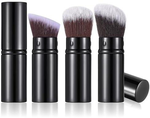 3 Stück Rouge Pinsel Einziehbar, Kabuki Make-up-Pinsel Abgewinkelte Rougepinsel mit Abdeckung Reisepuderpinsel für Rouge Bronzer und zum Auftragen von Make-up
