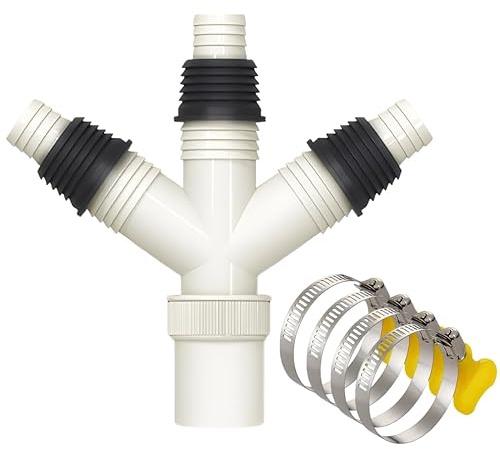 GXGM 1 Stück Waschmaschine Abfluss Adapter, Abfluss Waschmaschine Dreifachgewindeanschluss mit 4 Sicherungsringen, Adapter für Rohre mit 20-31mm Schnittstelle, Kunststoff-Gewindeanschluss