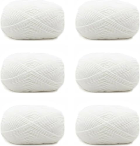 Häkelgarn,Handstrickgarn, Weiß,Erhältlich in 6 Baumwollfäden, für Häkeln,Kunsthandwerk und Handstrickgarn Baumwollgarn,50g