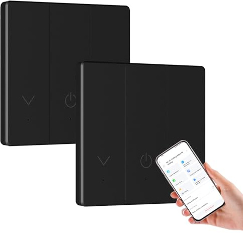 BSEED Smart Dimmer Switch 0-100% Dimming,Trailing Edge Dimmer 2 Way 2.4GHz WiFi,Works with Alexa,Google Home,Compatible with Dimmable LED,Halogen,Incandescent Lights,Black 2 Pack