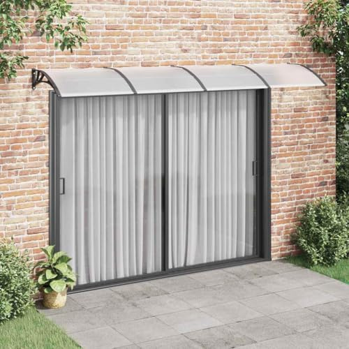 Auvent de Porte Extérieur, 350 x 100 cm, Polycarbonate Résistant, Noir, Marquise de Porte avec Cadre Aluminium, Store Extérieur Terrasse, Protection Contre Pluie et Intempéries