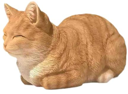 Stgfyxgs Katzenstatue Als Gartenfigur Und Tierskulptur EIN Sammlerstück Als Harzdekoration Eine Realistische Figur Einer Schlafenden Katze für Die Tischmitte, Orange