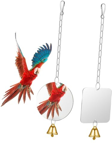 Mobestech 2 Stück Vogelschaukel mit Spiegel und Edelstahl Glocke Hängendes für Wellensittiche Nymphensittiche und Kleine Papageien Installieren Geeignet für Käfigzubehör Zufällige Farbe