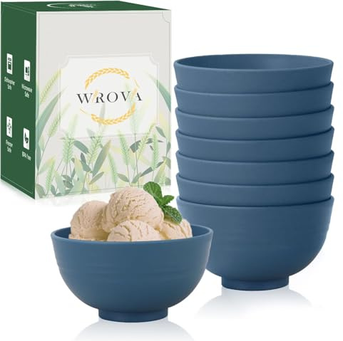 Wrova Plastic Dessert Bowls 10oz | Set of 8 | Unbreakable Snack Bowls Dishwasher Safe Small Bowls for Ice Cream,Yogurt and Fruits - Blue