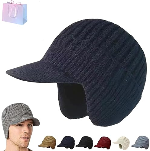 Generisch Warm Mütze, Warm–skandinavische Wintermütze Mit Ohrenschutz Unisex-Einheitsgröße Beanie Hat Knitted with Brim Ear Flaps and Fleece Lining