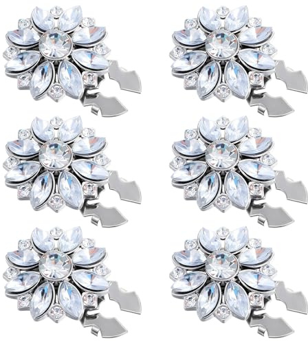 6 fundas para botones de diamantes de imitación, fundas decorativas brillantes para mujer, blusas con diseño floral plateado, botones a presión para camisas, blusas, vestidos, abrigos