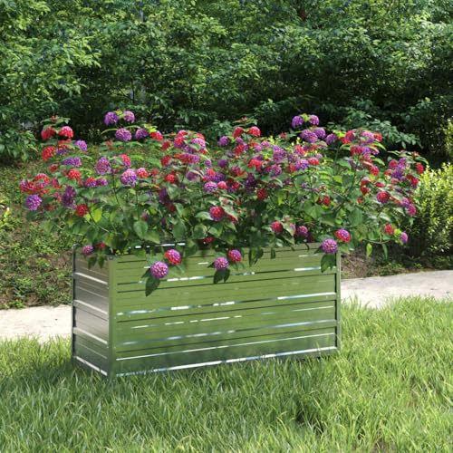 ULUYYUC Aiuola rialzata da giardino, 100 x 40 x 45 cm, in acciaio zincato, fondo aperto, balcone, terrazza, aiuola per verdure, fioriera