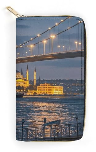 LZQPOEAS Portefeuille Strait Bridge pour homme et femme avec porte-cartes de crédit minimaliste long portefeuille en cuir synthétique souple avec fermeture éclair