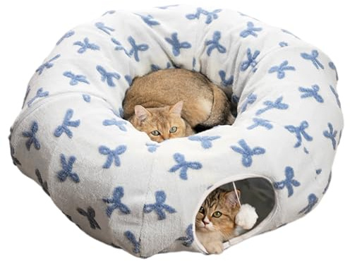Kattunnel Donut,2-i-1 Mjuk Hopfällbar Formbar Halkfri,Kattgrotta Donutformad Kattungesäng - för Berikning Tristess Sömn Lek Husdjur Inomhus Vardagsrum Balkong