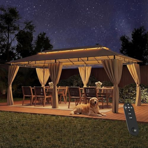 JUMMICO Gazebo Imperméable 3x6 avec Éclairage Solaire, Toit Double Couche, Structure Métallique Robuste, Résistant au Vent, à la Pluie et aux UV, Abri de Luxe pour Fêtes de 4 à 8 Personnes
