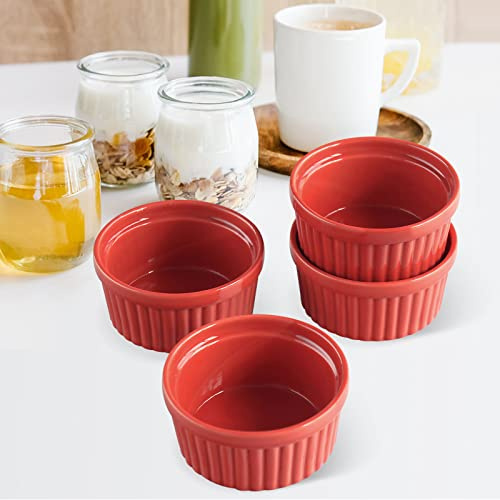 Cinf Porcelain Ramekin Red 10 oz Pudding Bowls Dishes Cup for Baking- Set of 4,Souffle Cups Dishes, Creme Brulee, Custard Cups, Desserts, Oven, Microwave, Freezer and Dishwasher Safe