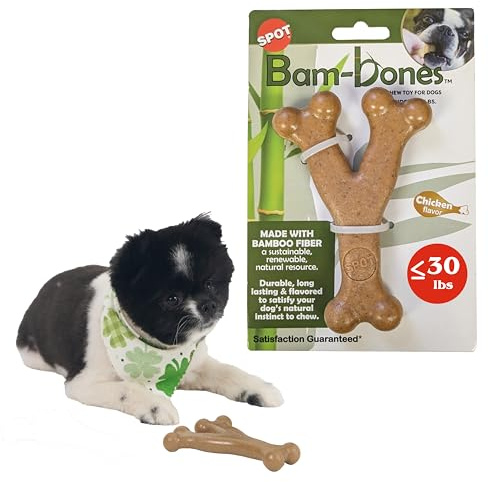 SPOT Bam-Bones Wishbone - Made with Strong Bamboo Fiber, Durable Long Lasting Dog Chew for Light to Moderate Chewers, Great Toy for Adult Dogs & Teething Puppies Under 30lbs, 5.25in, Chicken Flavor