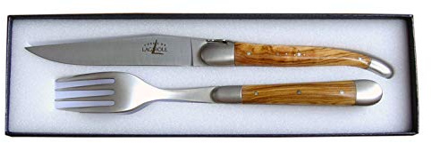 Forge de Laguiole Besteck (Messer -Essgabel) | 2 Mitres - Olivenholz - Finish Matt