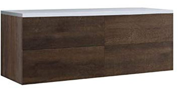 StoneArt Badmöbel Set mit Mineralguss Waschbecken Waschschale Aufsatzwaschbecken und Unterschrank Waschtisch Einzel- oder Doppelwaschbecken Brugge BU-1201pro Eiche dunkel 120cm