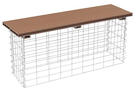 ESTEXO Gabionen Sitzbank mit WPC-Sitzfläche in Holzoptik, 100 x 30 x 43 cm, inklusive Spiralen und Distanzhalter Hellbraun