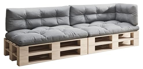 sunnypillow Palettenkissen für Palettenmöbel - 5er Set - Palettenauflage 120 x 80 für Palettensofa - Palettenpolster für Garten, Gesteppte Kissen für Europaletten - Sitzkissen & Rückenkissen Anthrazit