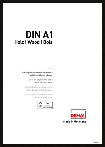 DEHA Design Bilderrahmen, 59,4 x 84,1 cm (A1), Holz, Schwarz, Posterrahmen zum Aufhängen im Hoch- & Querformat, bruchsicheres Kunstglas, Fontana
