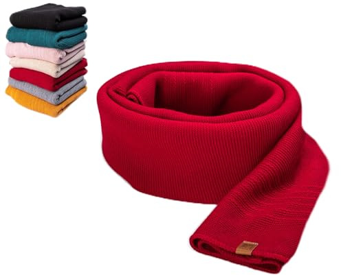 HEYO Damen Schal Winter Strickschal | H19603 | Weich Warm Gestrickt mit Leder Patch | Made IN EU (Rot)