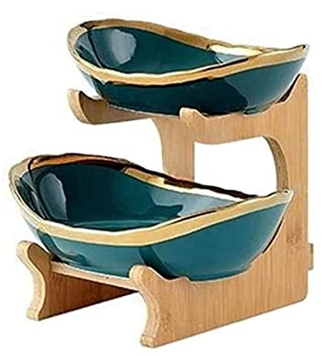 ZJYWMM Fruits of Etagere 2 Storey with Bamboo Frame Ceramic Fruit Bowl, Oval Fruit Basket Creative Worktop Decoration Snack Candy Plate Fruit Plate Fruit Basket Vegetables Candy Shelves,G