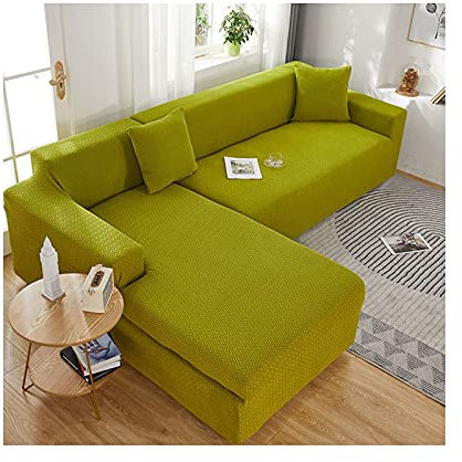 AMDXD Sofa Überwürfe 3 Sitzer, Einfarbig Sofa Stretchhusse Geeignet für 1/2/ 3/4 Sitzsofa und Ecksofa, in Polyester, Anti-Rutsch, Elastischer, Gelb Grün