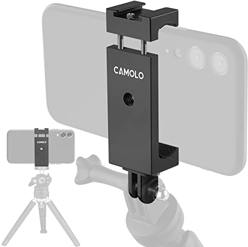 CAMOLO Support de téléphone portable pour GoPro avec adaptateur de sabot de flash, support universel 2 en 1 en métal avec support Cold Shoe Mount et vis 1/4 pour iPhone, GoPro, Selfie Stick Vlog
