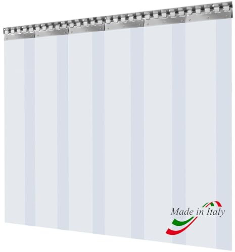 TENDEEVOLUTION Tenda A Striscie in Pvc Trasparente, Tenda Per Porta Esterna, con binario tenda scorrevole e Supporti In Acciaio Inox, ideale per isolare ambienti a diverse temperature, su misura
